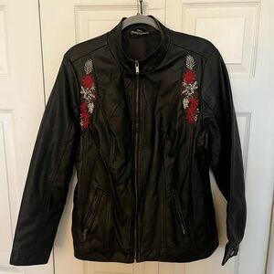 Vegan Leather Fitted Jacket with Embroidery (Avenue Size 18/20) Plus Size